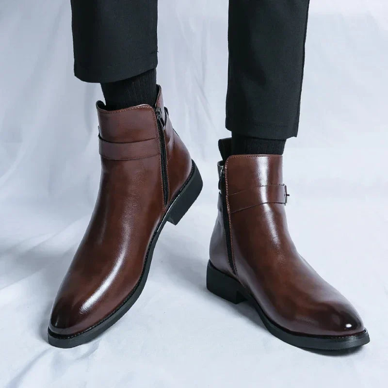 Herr Chelsea Boots Med Sidodragkedja Och Gummiyttersula