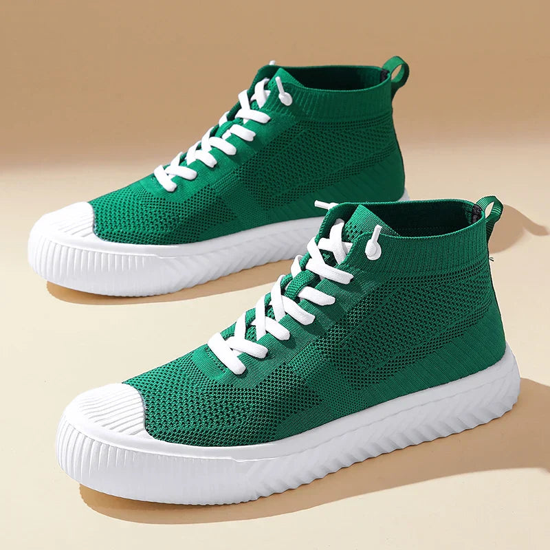 Herr Höga Sneakers Stickad Ovandel Ortopedisk Innersula Utan Knytning Snörning