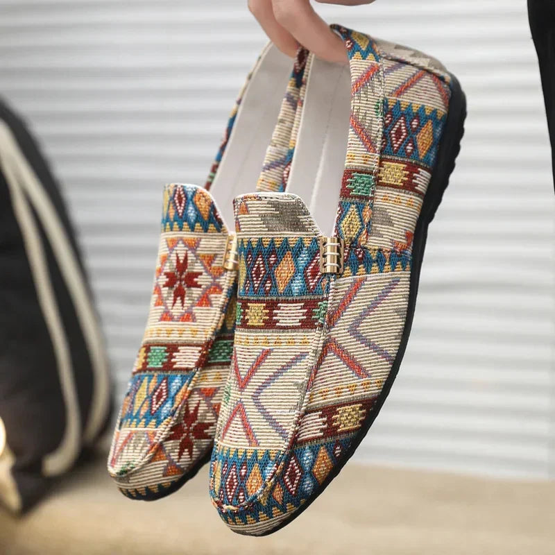 Herr Canvas Loafers med Aztektryck och Gummisula