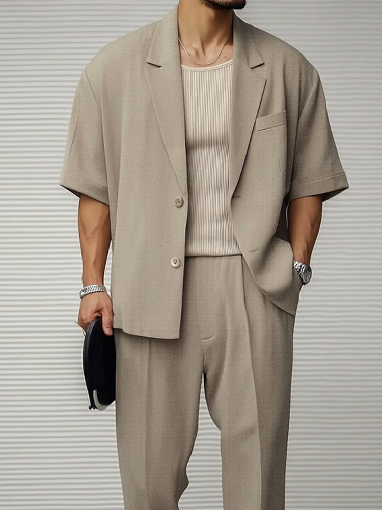 Herrset Med Kavaj Och Byxor, Knappstängning Och Justerbar Midja