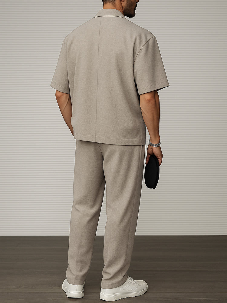 Herrset Med Kavaj Och Byxor, Knappstängning Och Justerbar Midja