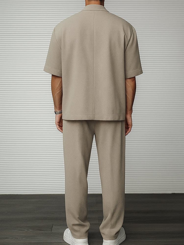 Herrset Med Kavaj Och Byxor, Knappstängning Och Justerbar Midja