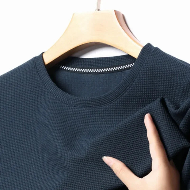 Herr T-shirt med Rund Halsringning, Vaffelstruktur och Nätdetaljer