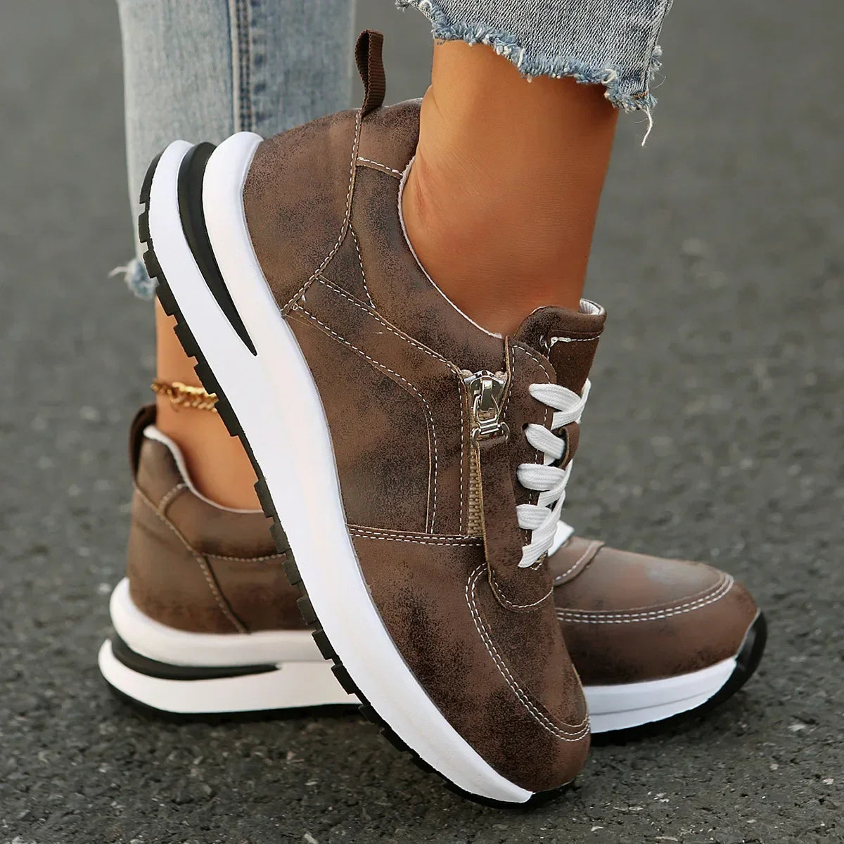 Dam Sneakers Platå Snörning Sidodragkedja Sula
