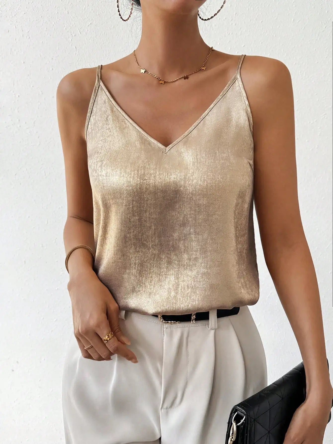 Dam Satin Cami Topp V-Ringad Spaghettiband