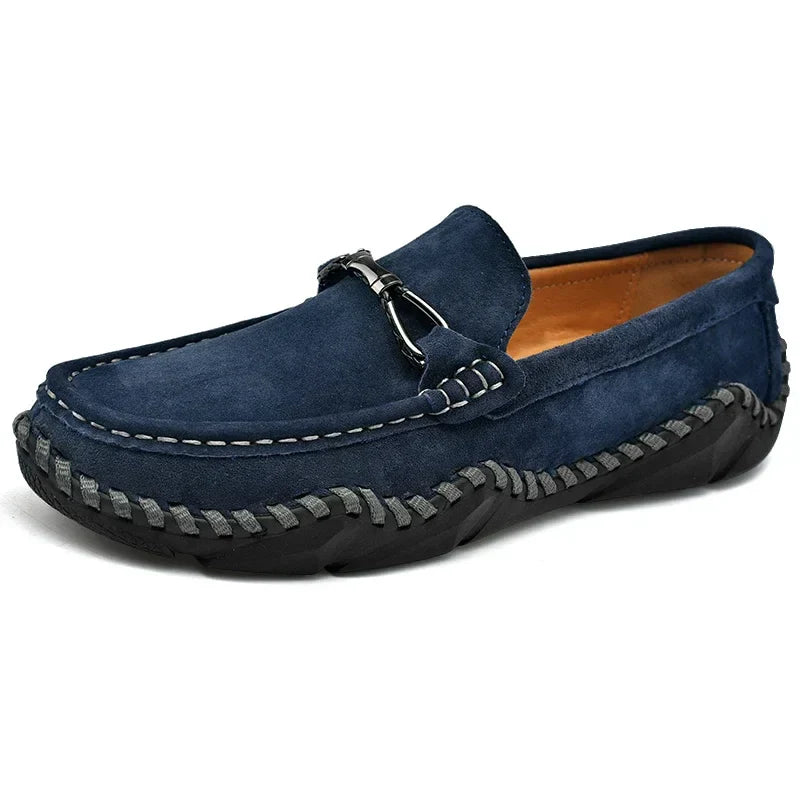 Loafers För Herr Med Slip-On, Borstad Överdel Och Handsydd Söm