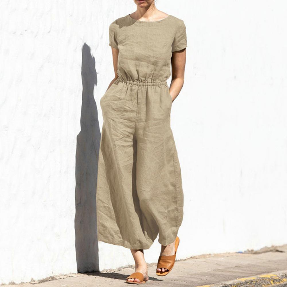 Sommarbyxdress för Dam med Vida Ben och Rund Halsringning – Enfärgad Design