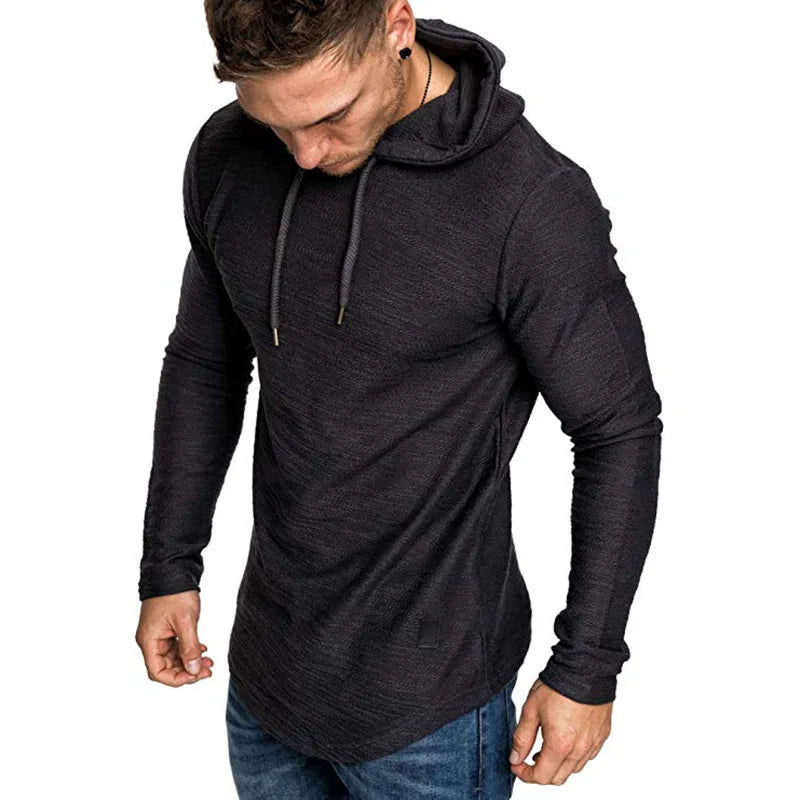 Herr Hoodie Slim Fit Stickad med Justerbar Huva och Ribbstickade Muddar