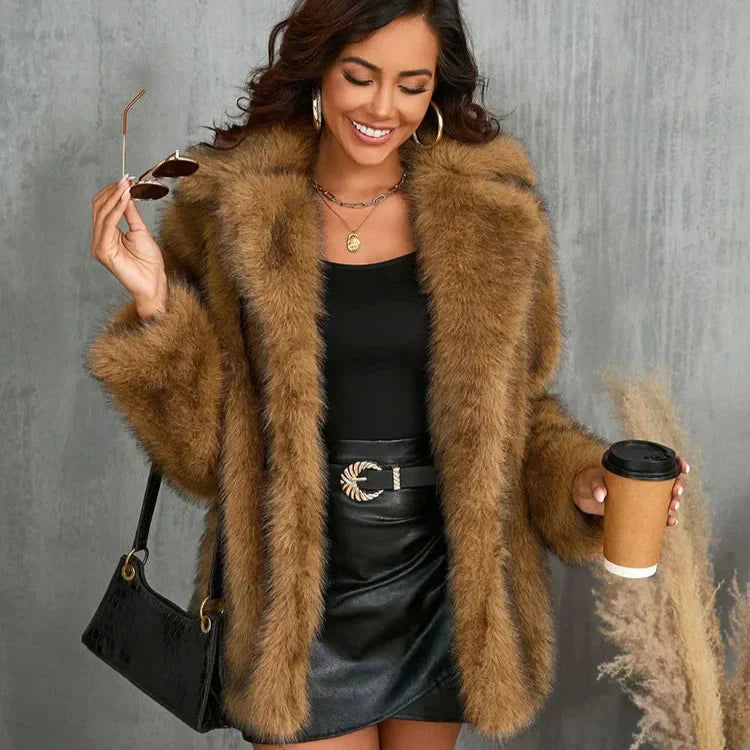 Kappa för Dam med Fuskpäls och Överdimensionerad Passform