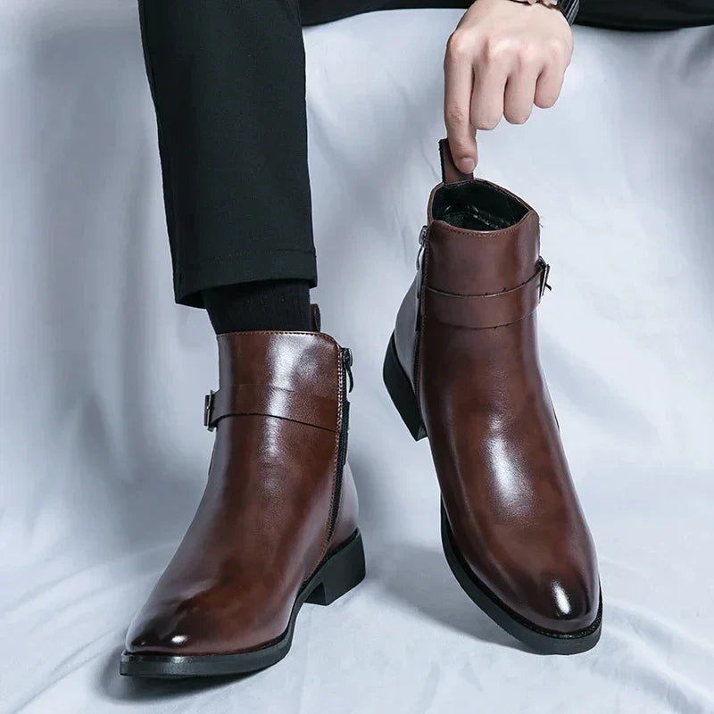 Herr Chelsea Boots Med Sidodragkedja Och Gummiyttersula