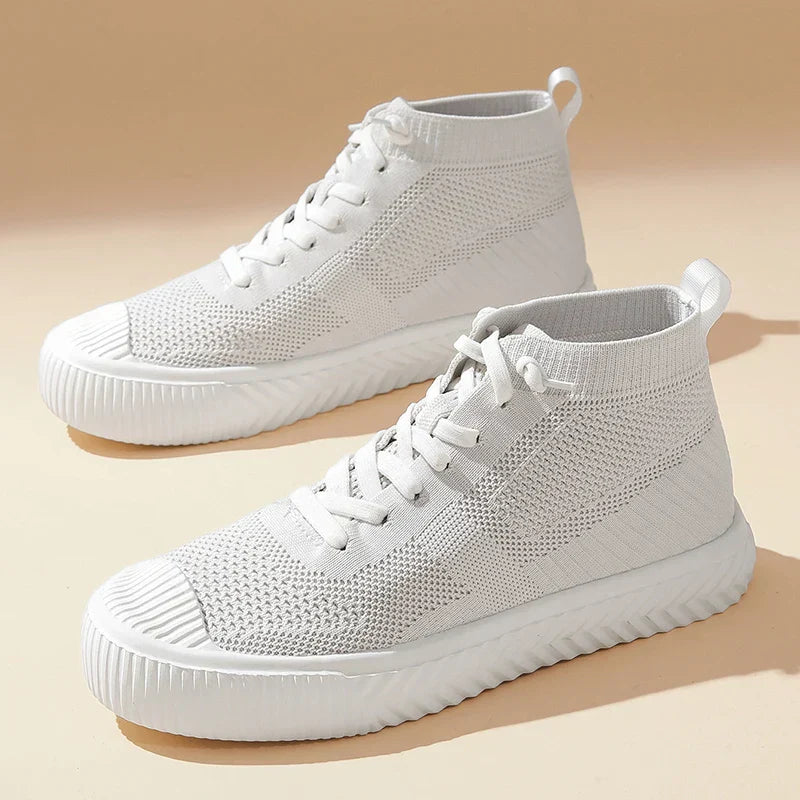 Herr Höga Sneakers Stickad Ovandel Ortopedisk Innersula Utan Knytning Snörning