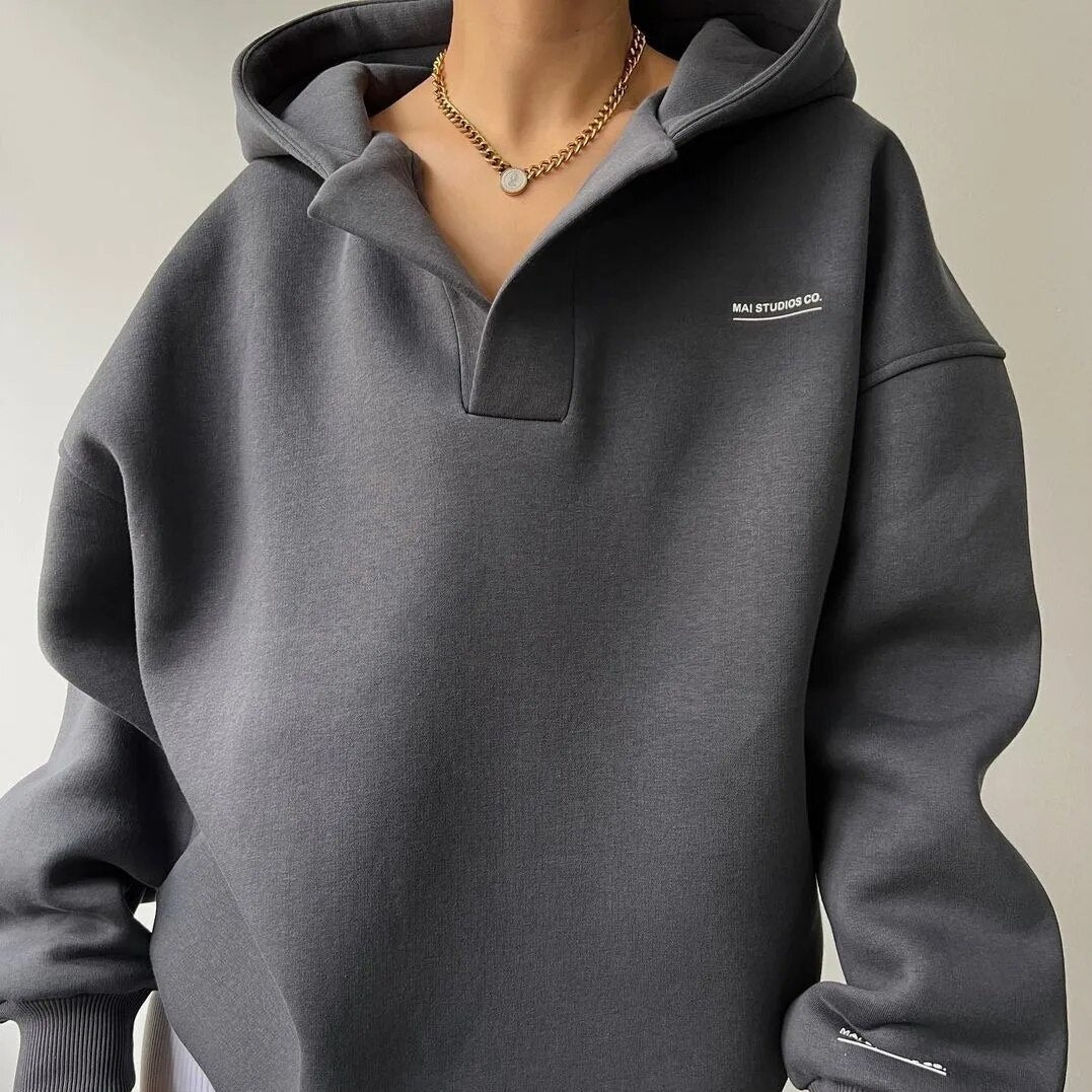 Dam Oversized Hoodie med Rund Hals och Kangaroo-ficka