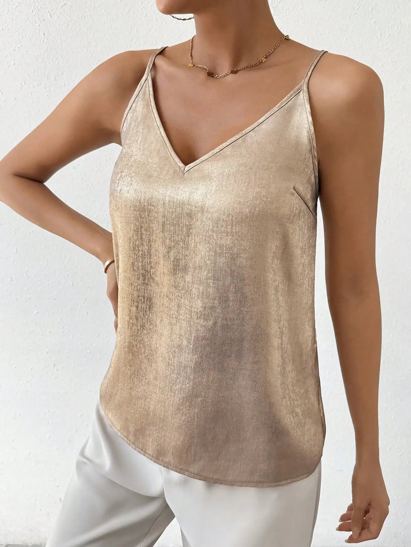 Dam Satin Cami Topp V-Ringad Spaghettiband