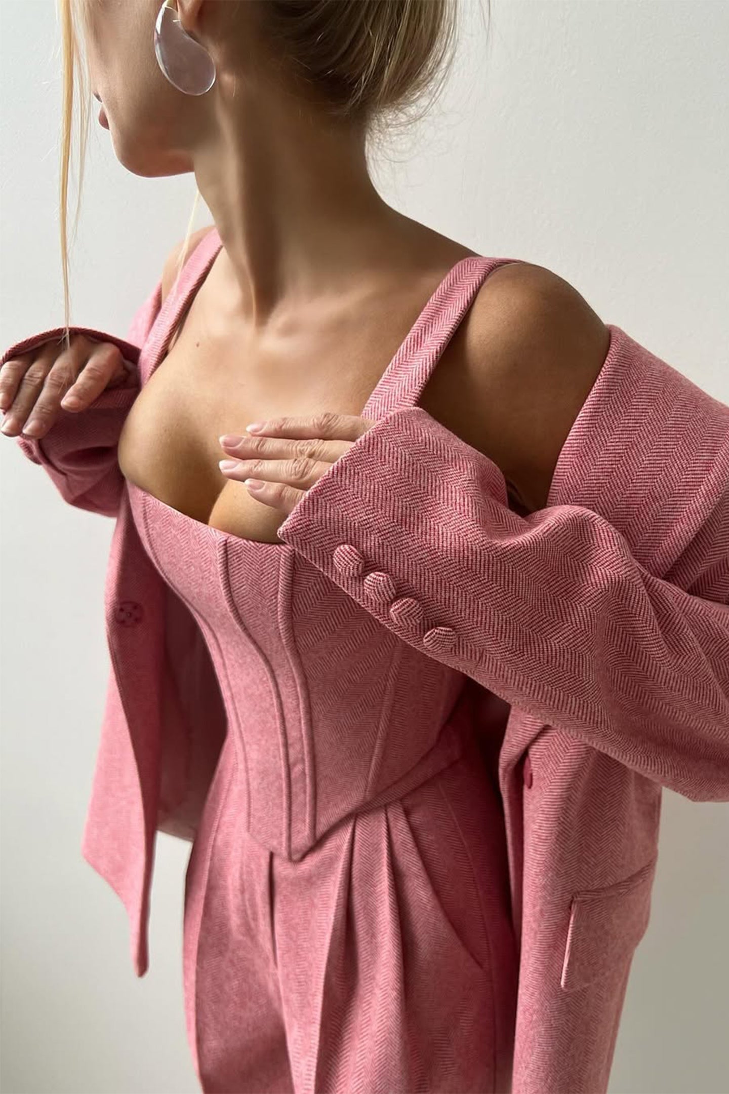 Herrset i Tre Delar med Dubbelknäppt Kavaj Matchande Byxor och Innertröja