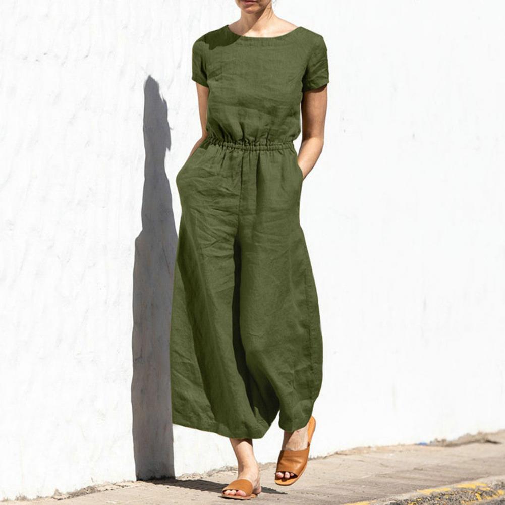Sommarbyxdress för Dam med Vida Ben och Rund Halsringning – Enfärgad Design