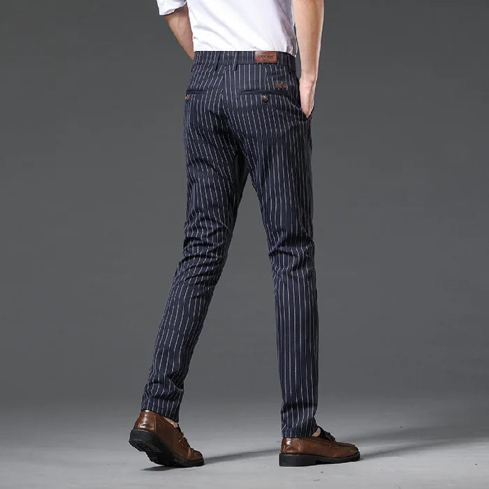 Herr Byxor Med Pinstripe Slim Fit och Midjehöjd