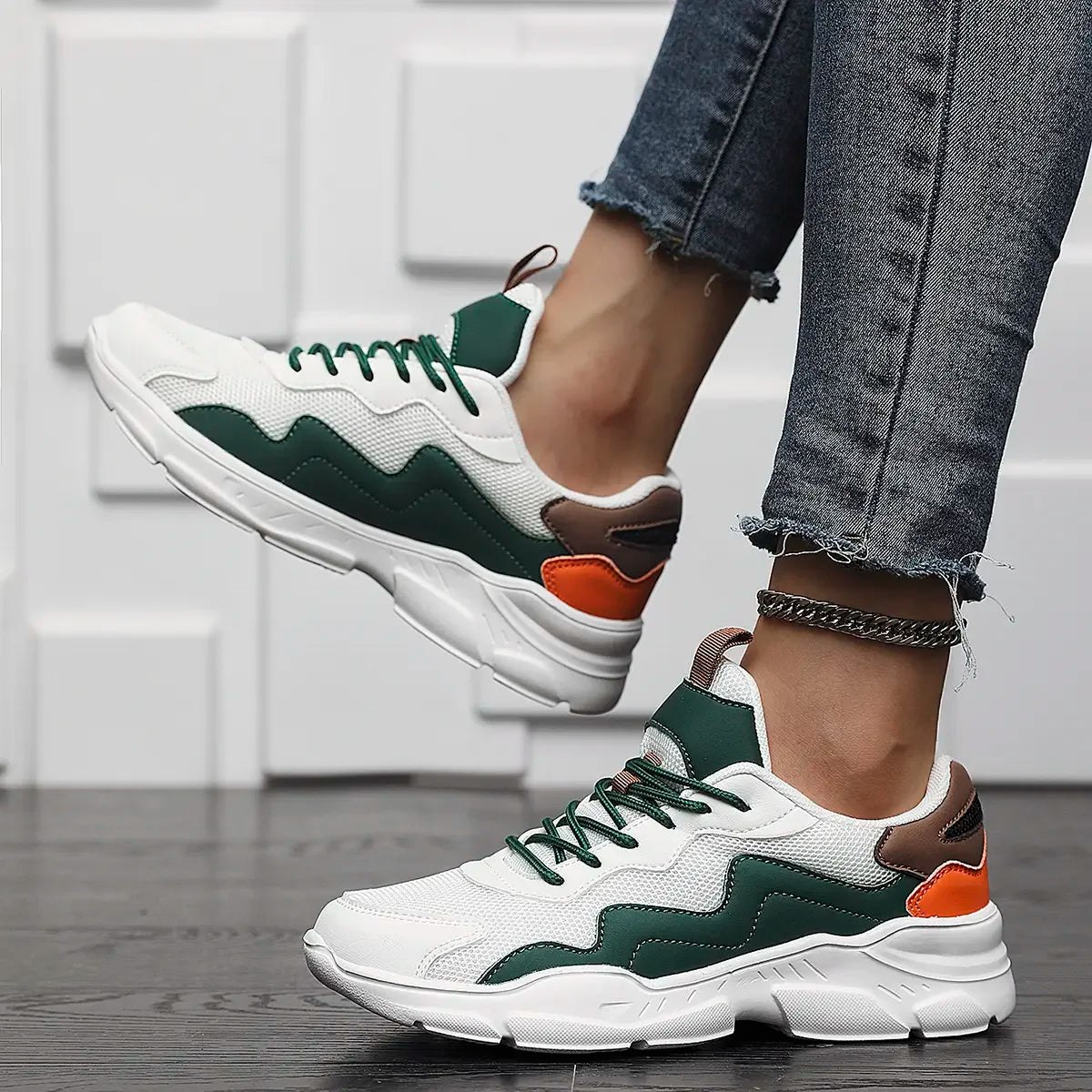 Kvinnor Retro Sneakers Med Lager-På-Lager Mesh Och Dämpad Sula