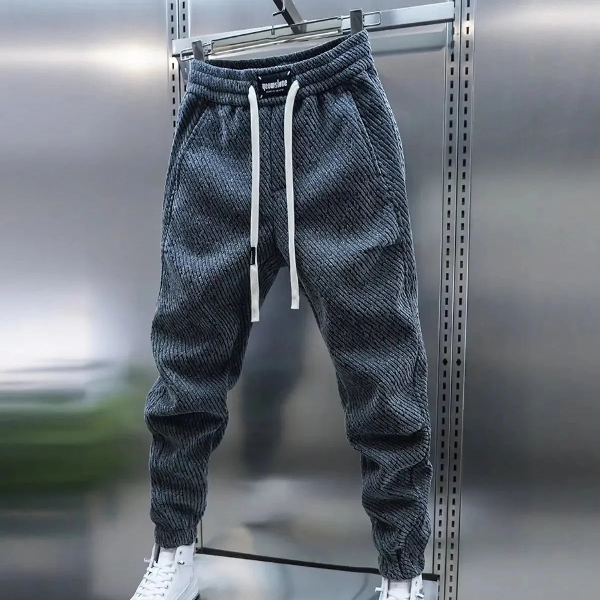 Byxor för Herr Slim Fit med Elastisk Midja, Dragsko och Unikt Mönster