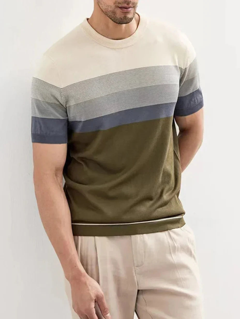 Herr T-shirt Randig Stickad Kort Ärmlängd Regular Fit