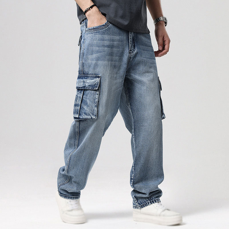 Herr Cargo Denim Jeans Relaxed Fit Multi Pocket Design