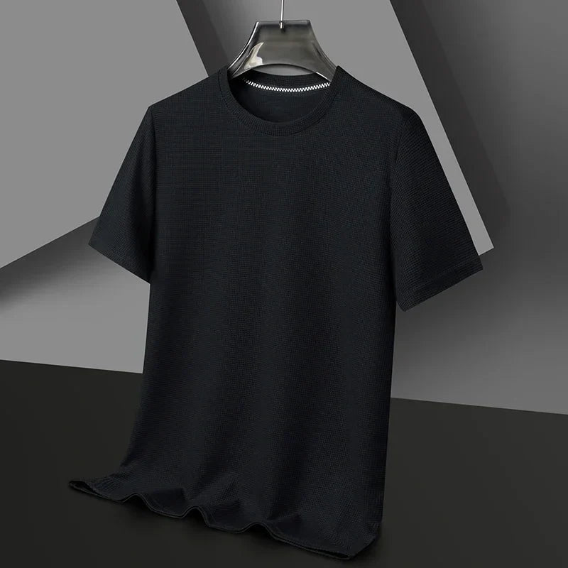 Herr T-shirt med Rund Halsringning, Vaffelstruktur och Nätdetaljer