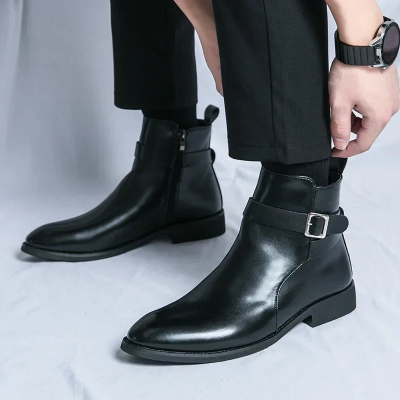 Herr Chelsea Boots Med Sidodragkedja Och Gummiyttersula