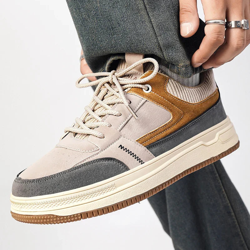 Herr Patchwork Sneakers med Vadderad Innersula och Snörning
