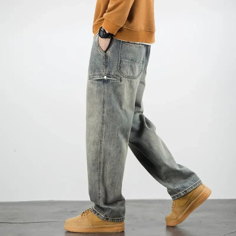 Herrjeans Stentvättade Med Raka Ben och Förstärkta Fickor