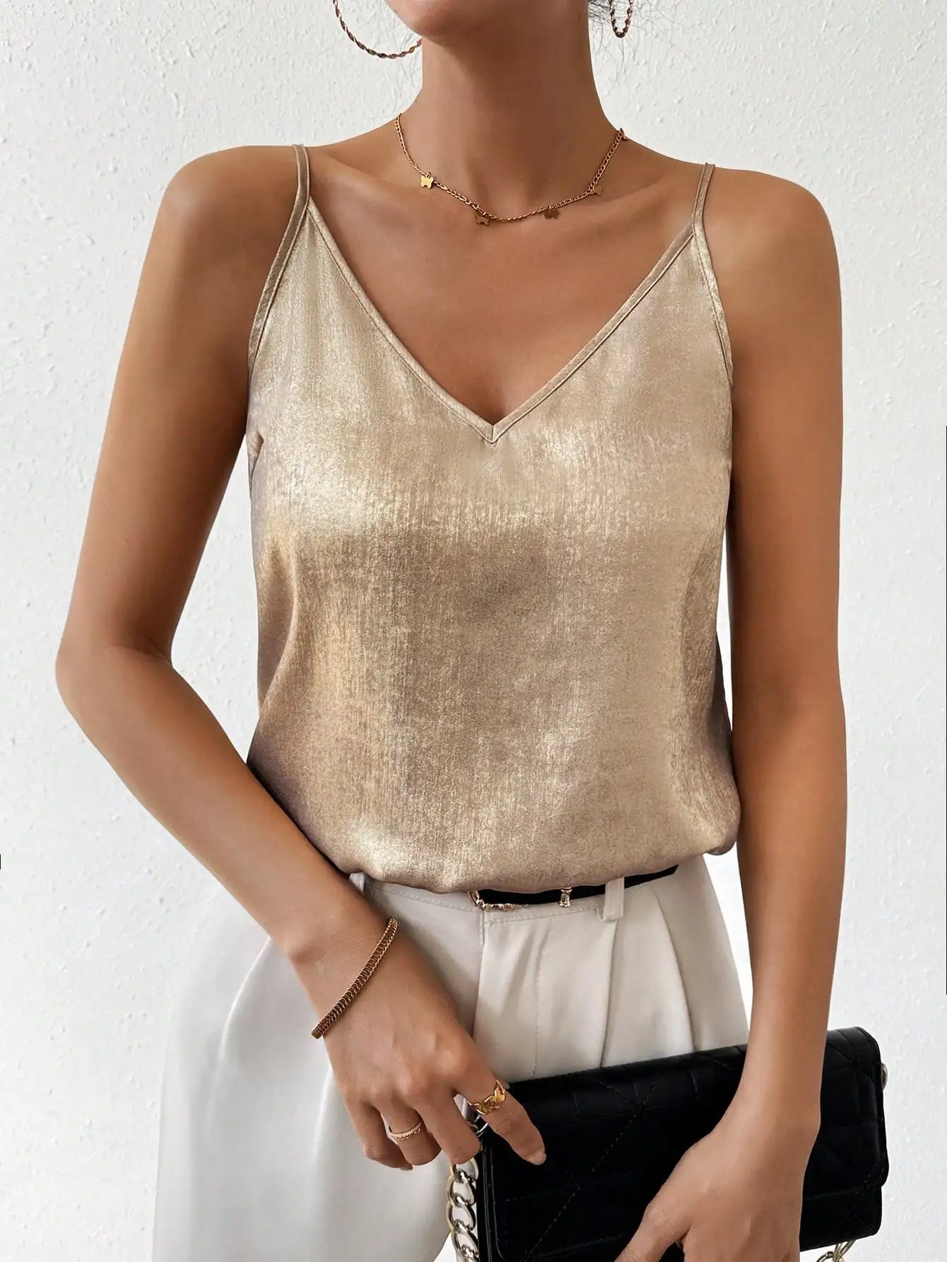 Dam Satin Cami Topp V-Ringad Spaghettiband