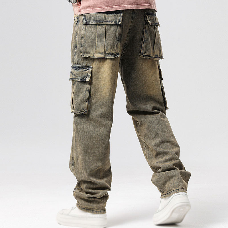 Herr Cargo Denim Jeans Relaxed Fit Multi Pocket Design