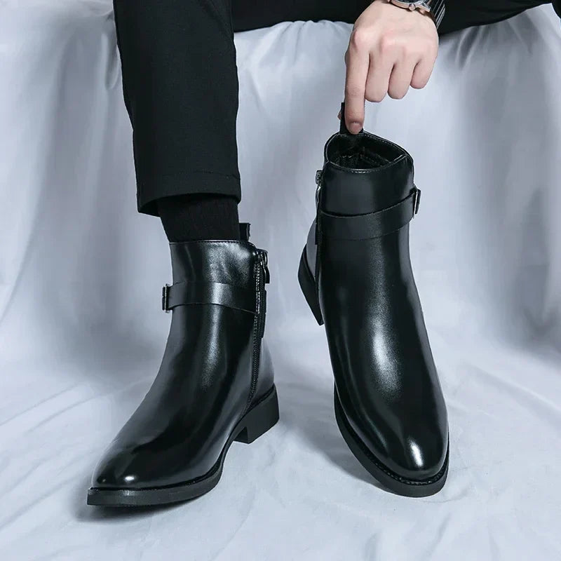 Herr Chelsea Boots Med Sidodragkedja Och Gummiyttersula