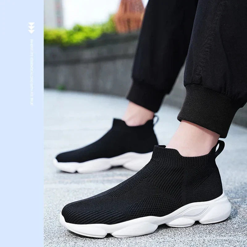 Herrsneakers med Strumpstil, Stickat Ovandel, Halkfri Sula