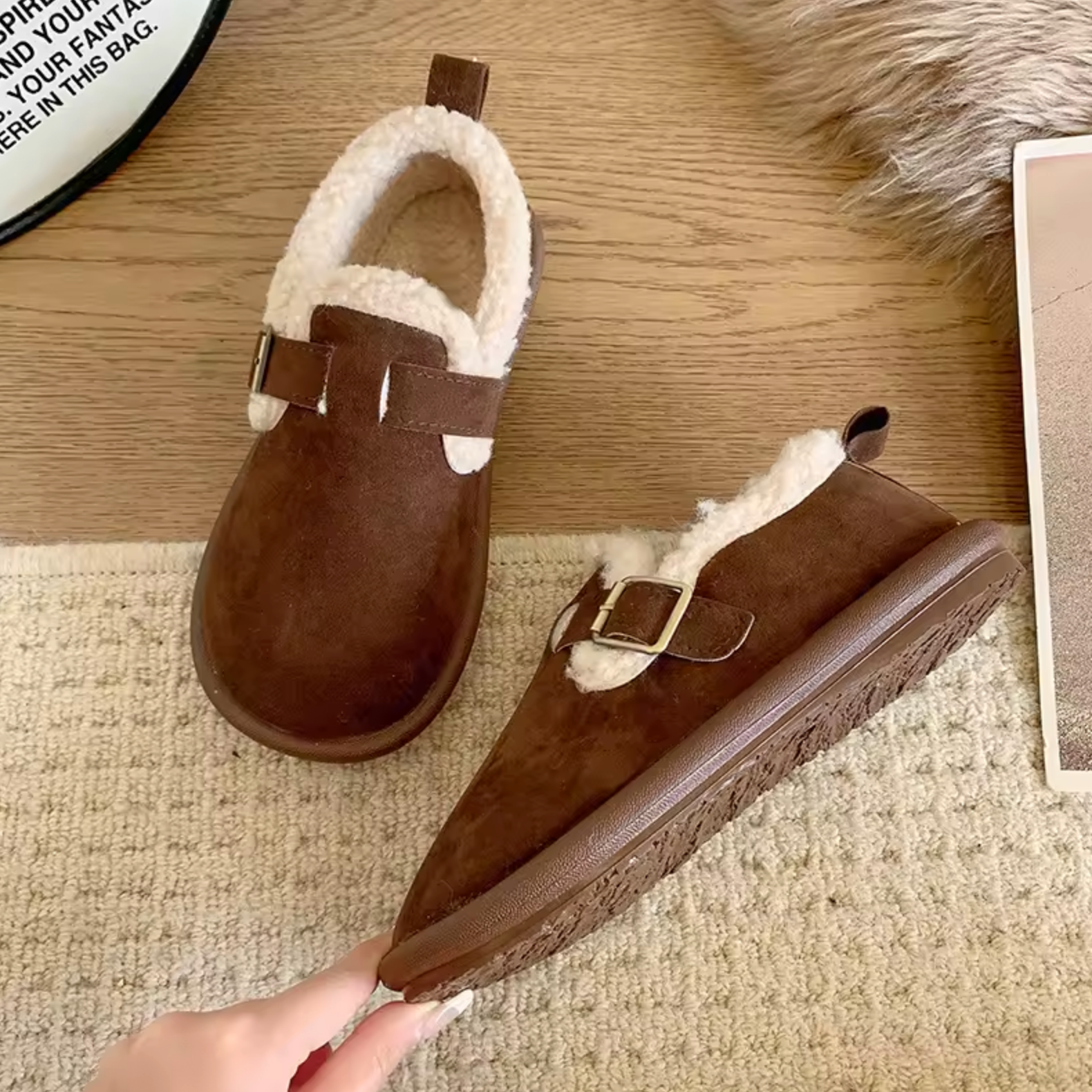 Slip-On-Skor För Kvinnor I Vinterstil Med Plyschfoder Och Stöd