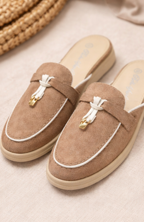 Dam Slip-On Mules Mocka Look Öppen Klack Loafer