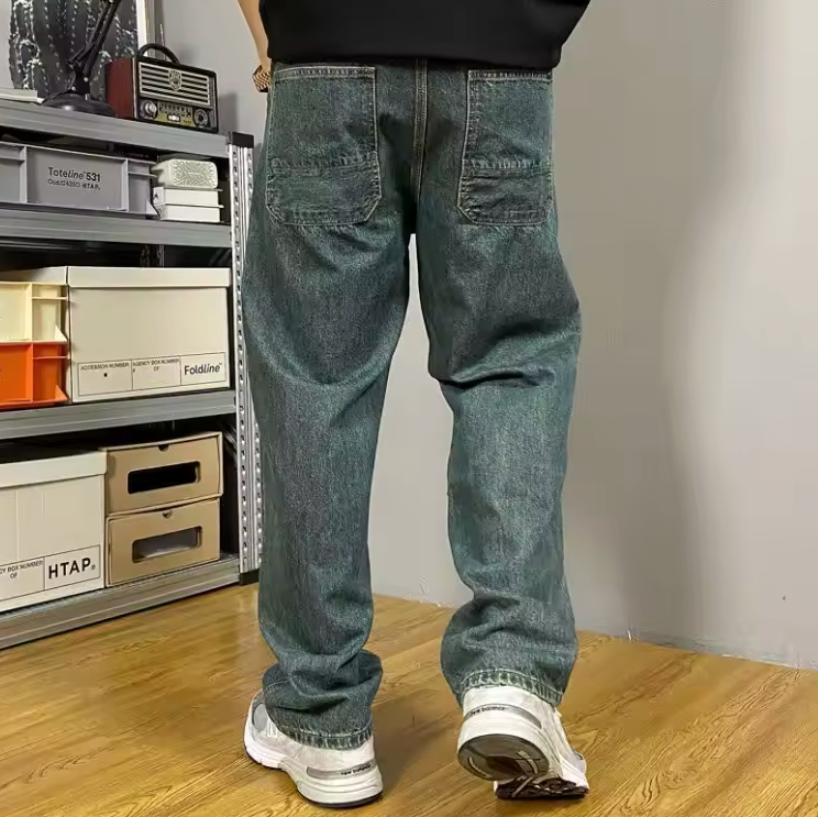 Herrjeans Lös Passform Broderad Monogram Fjäril Mellanhög