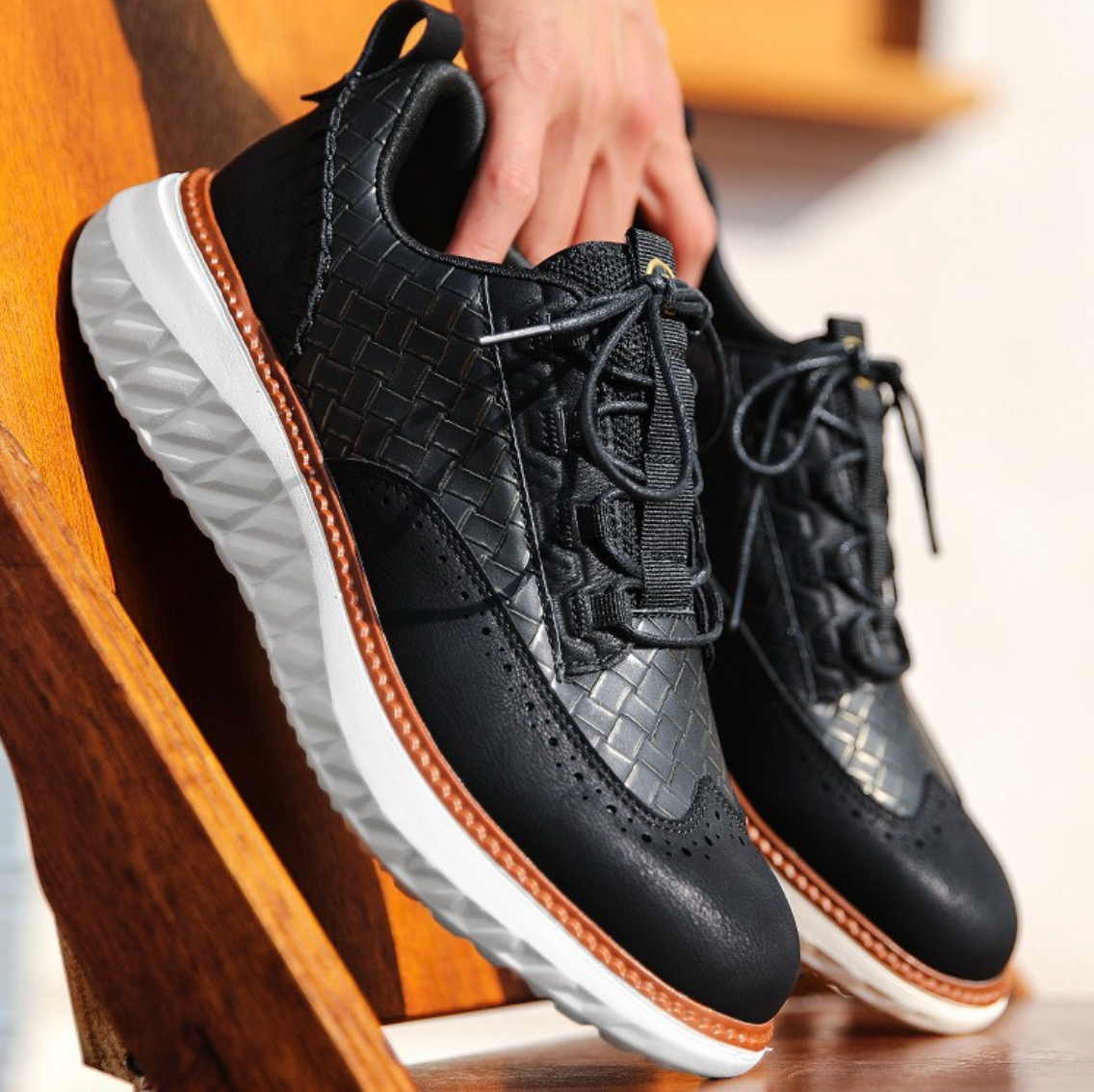 Herr Hybrid Sneakers Handsydd Tå Elastiska Sidor Greppsula