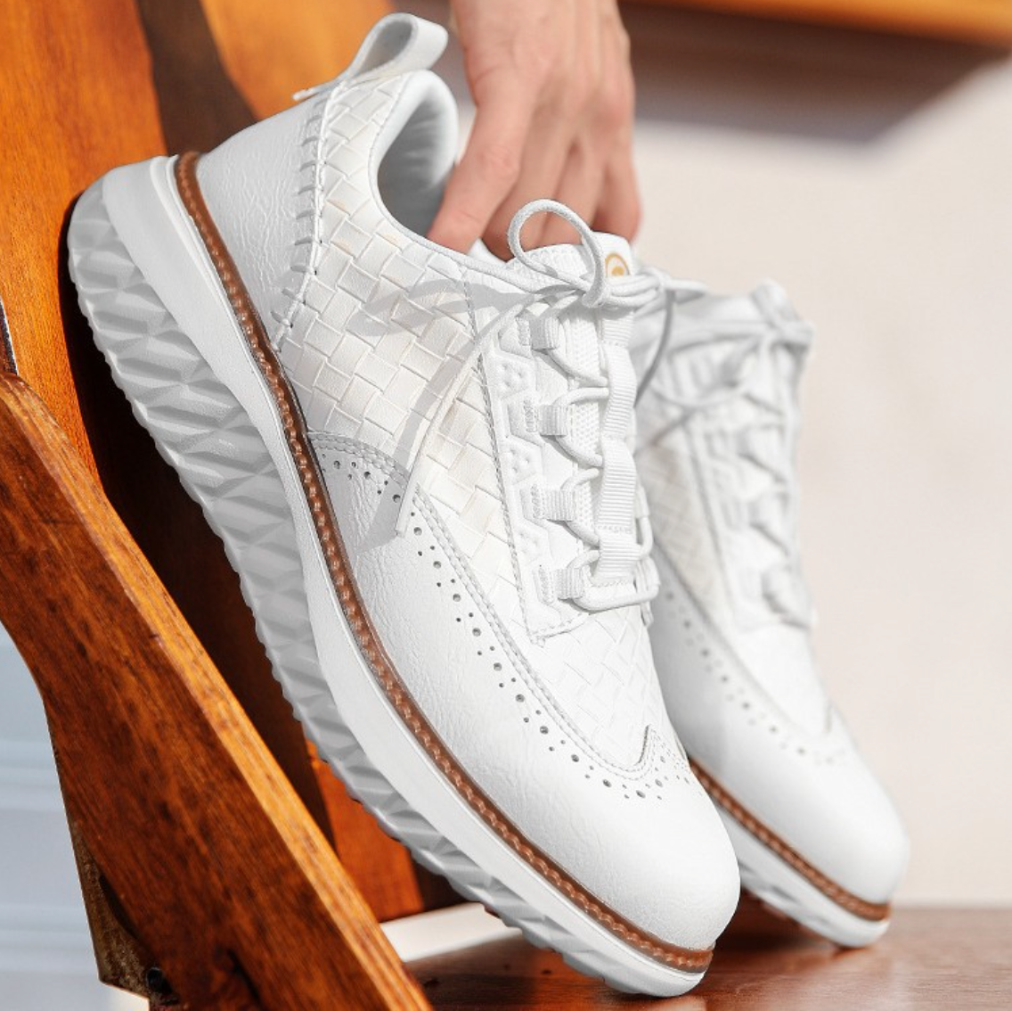 Herr Hybrid Sneakers Handsydd Tå Elastiska Sidor Greppsula
