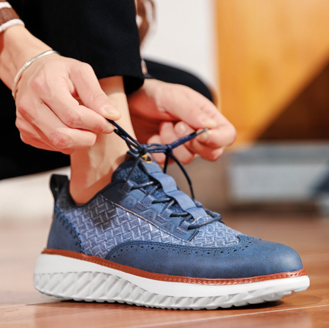 Herr Hybrid Sneakers Handsydd Tå Elastiska Sidor Greppsula