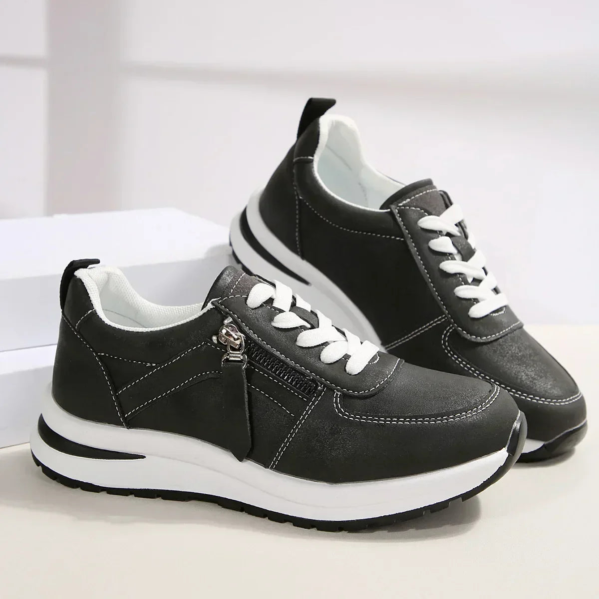 Dam Sneakers Platå Snörning Sidodragkedja Sula