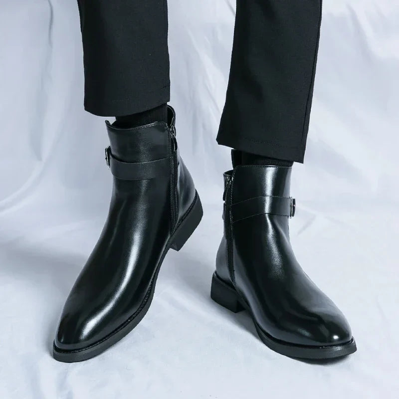 Herr Chelsea Boots Med Sidodragkedja Och Gummiyttersula