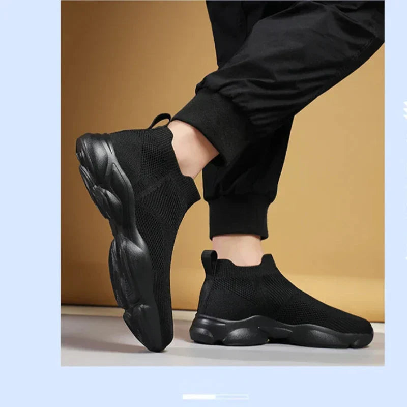 Herrsneakers med Strumpstil, Stickat Ovandel, Halkfri Sula