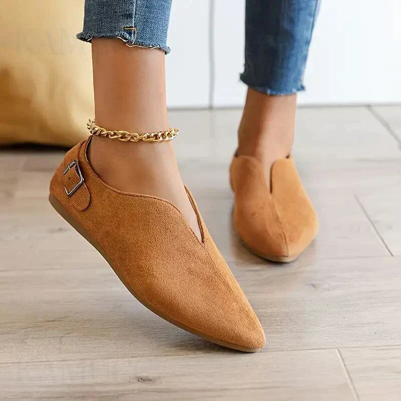 Kvinnor Spetsiga Ballerinaskor Med Spänndetalj Slip-On