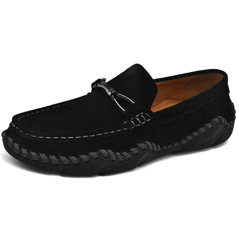 Loafers För Herr Med Slip-On, Borstad Överdel Och Handsydd Söm