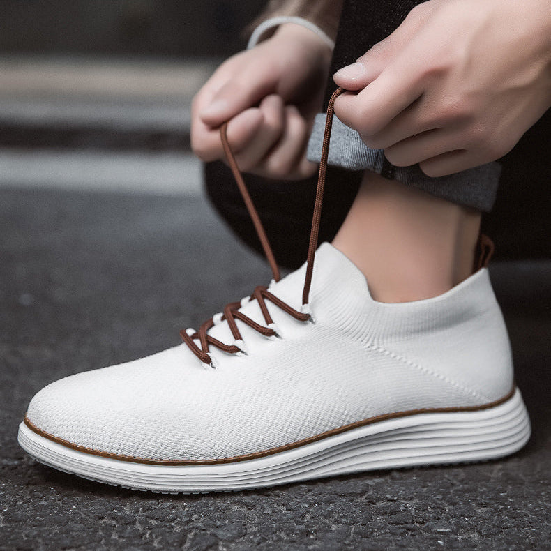 Herrsneakers Med Stickad Ovandel, Stötdämpande Innersula