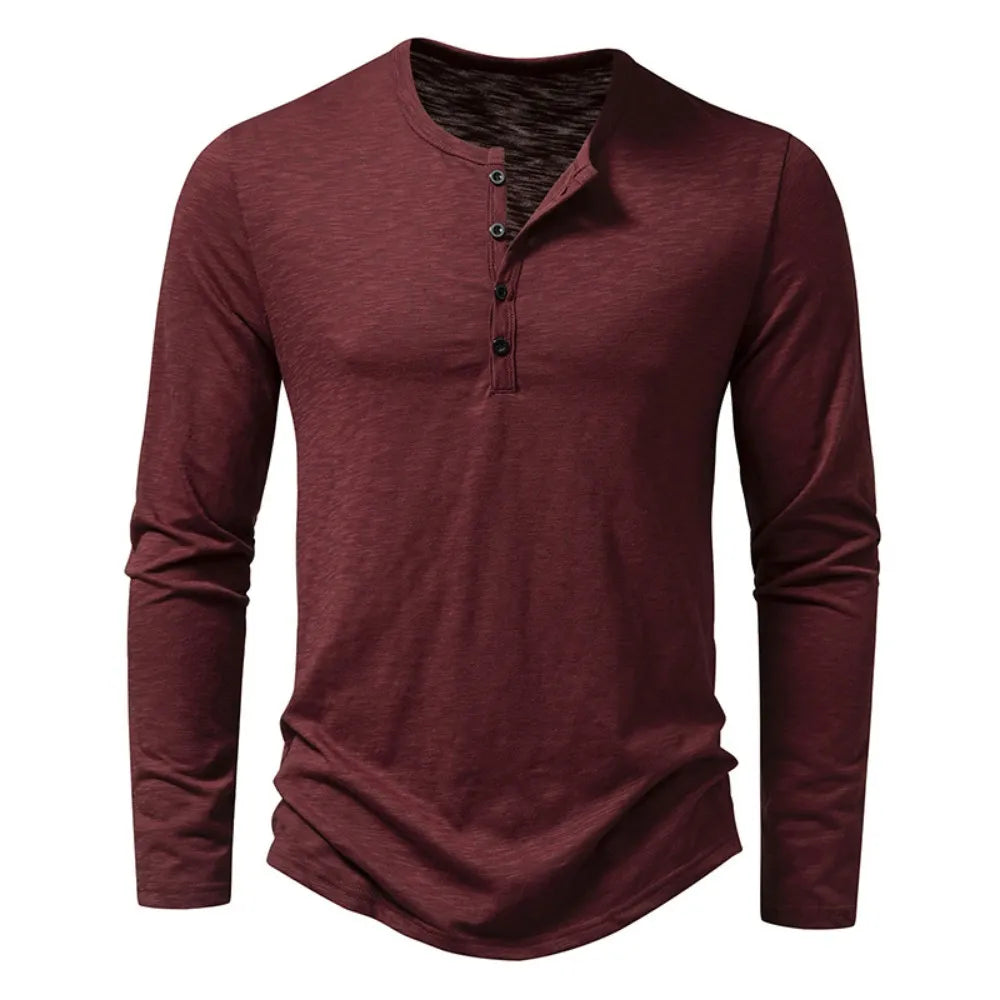 Herr Henley-tröja Slim Fit Långärmad