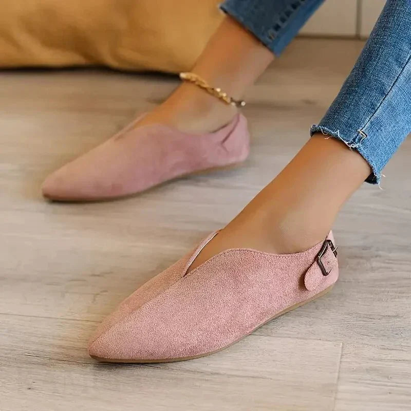 Kvinnor Spetsiga Ballerinaskor Med Spänndetalj Slip-On