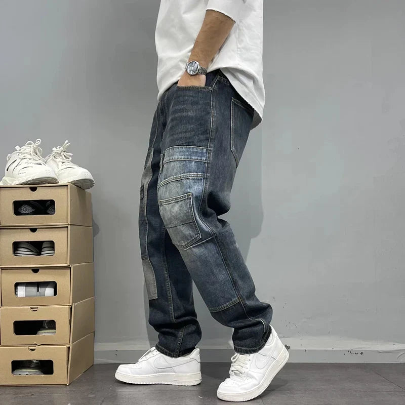 Herr Patchwork Jeans Cargofickor Tapered Passform