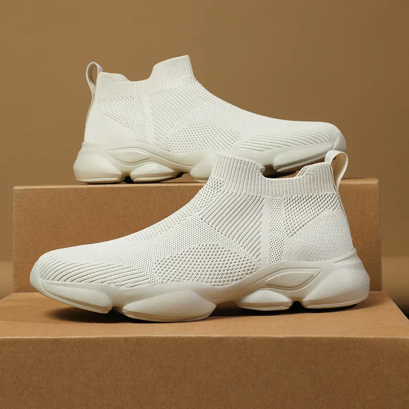 Herrsneakers med Strumpstil, Stickat Ovandel, Halkfri Sula
