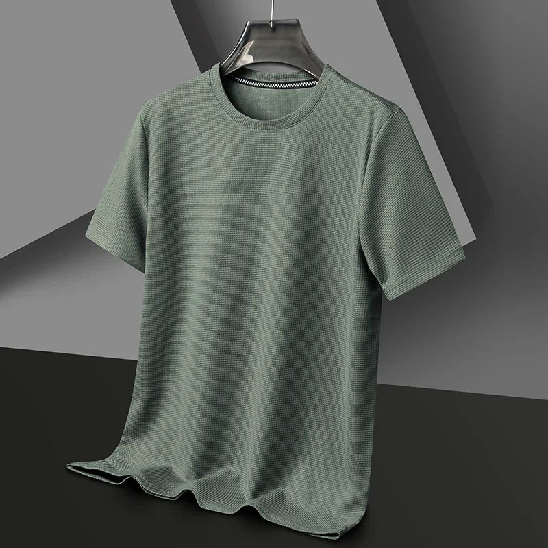 Herr T-shirt med Rund Halsringning, Vaffelstruktur och Nätdetaljer