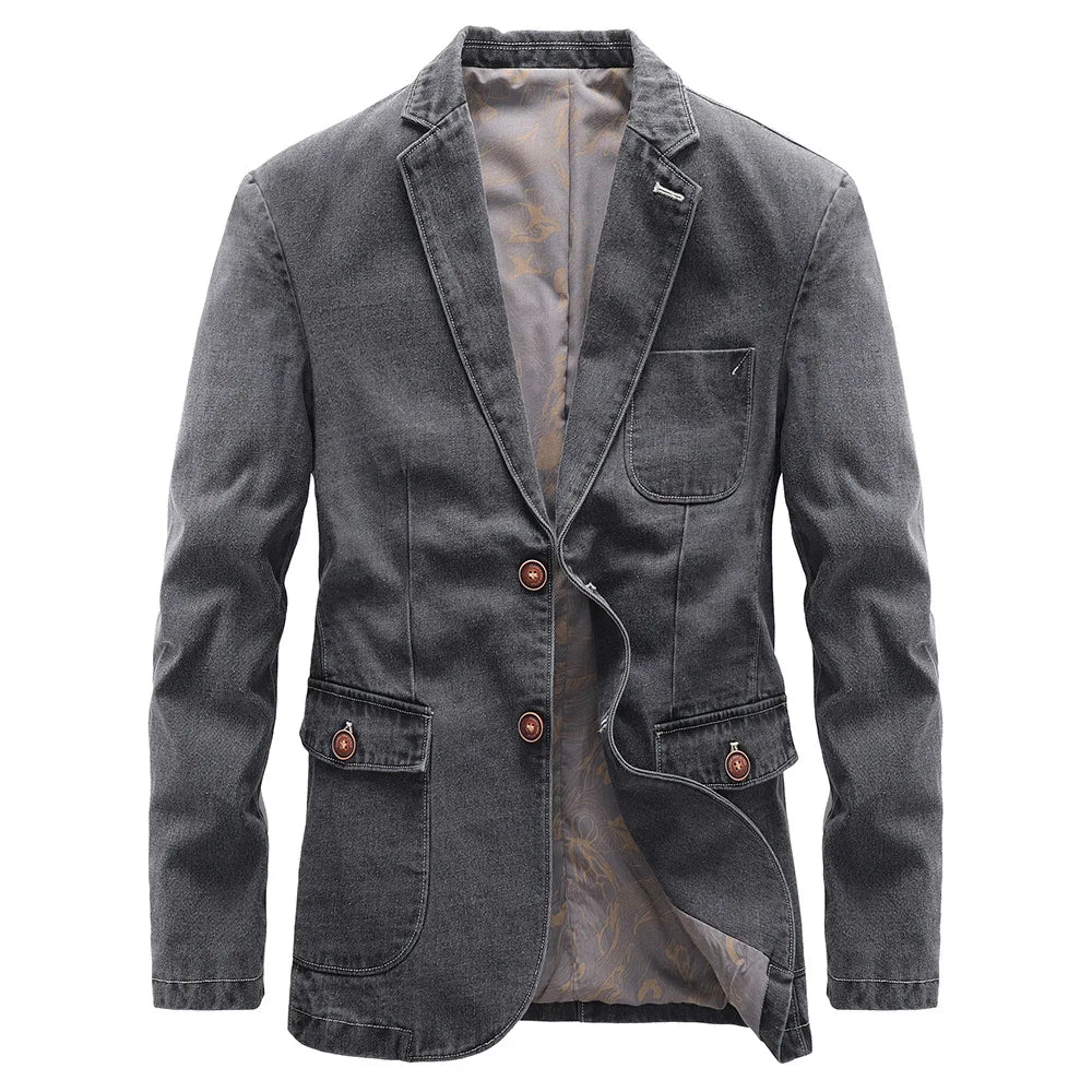 Herr Jeansjacka Med Dubbelknäppt Framsida Och Vintagefärg